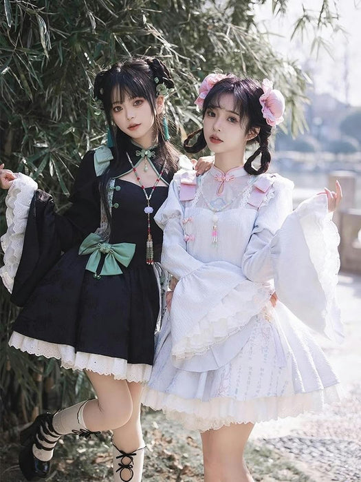 ロリータ ワンピース 刺繍プリント袖チャイナドレスlolita春夏秋冬 スカート 洋服 cosplay lolita服 甘ロリ姫 コスプレ ジャンパースカート 森ガール 衣装 女の子 ゆめか お嬢様 通勤 学園祭 文化祭 撮影 ドレス 服