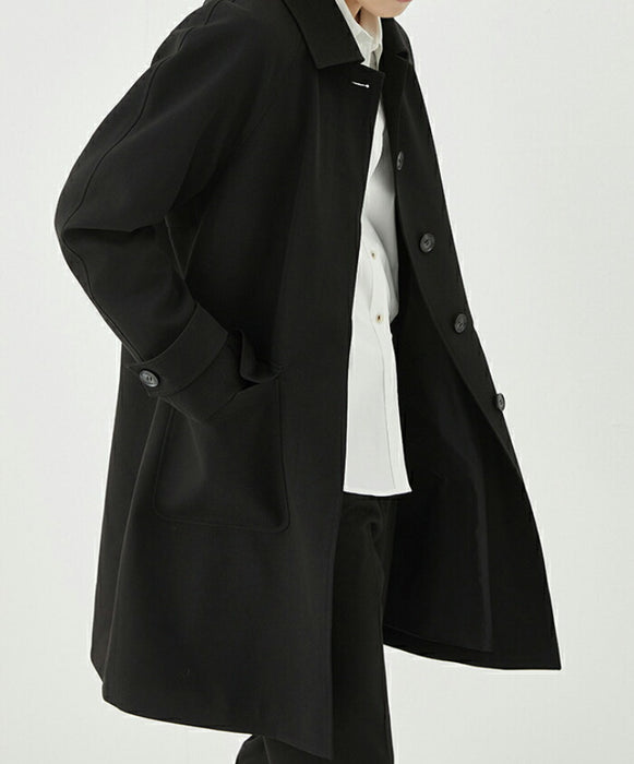 【M-2XL】ステンカラーコート メンズ ビジネス コート スプリングコート オーバーサイズ ビッグシルエット 薄手 ゆったり ロングコート アウター 仕事 カジュアル 通勤 通学 きれいめ シンプル 無地 韓国 ファッション 春服 秋服 黒 グレージュ