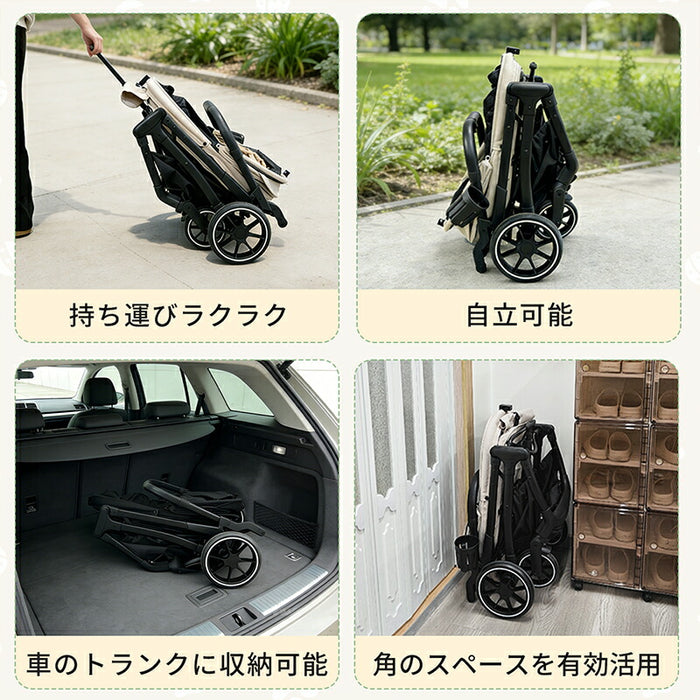 RAKU ペットカート 犬/猫用 小型犬/中型犬 多頭飼い対応 耐荷重約30kg 飛び出し防止リード2本 片手ワンタッチ開閉 キャリーバー付き 折りたたみ式 自立式 前後開閉 取り外し可能カバー 軽量 ポケット付き お手入れ簡単 ブラック/カーキ