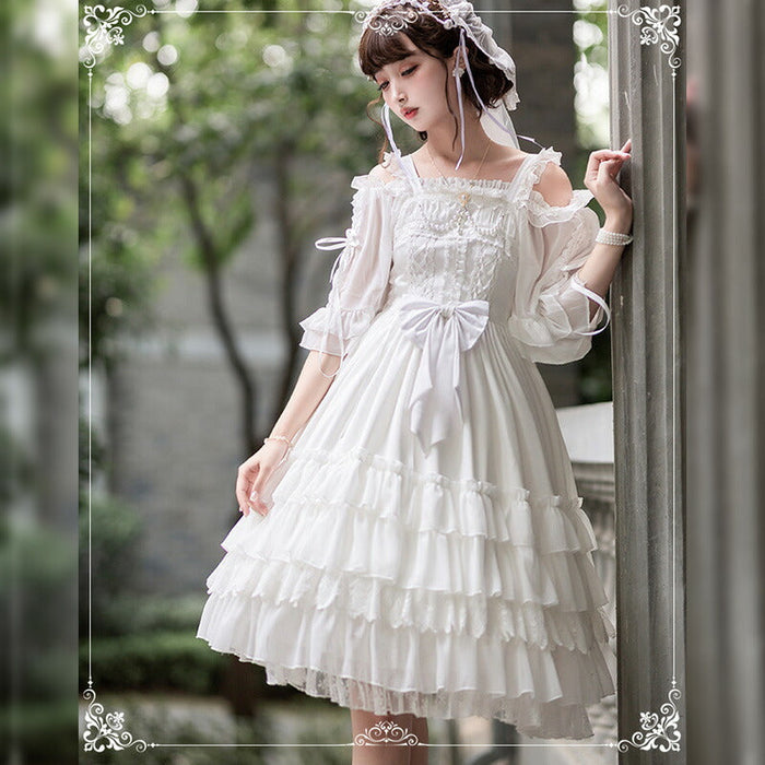 【7日内出荷】ロリータワンピース ウェディングドレス ジャンパースカート ブライダル ロリータ衣装 花嫁 純白ドレス lolita 吊りワンピ 女の子 春夏秋 甘ロリ jsk ゴシック レース コスチューム ゴスロリ イベント コスプレ 原宿 ガーリー 可愛い S/M/L/XL