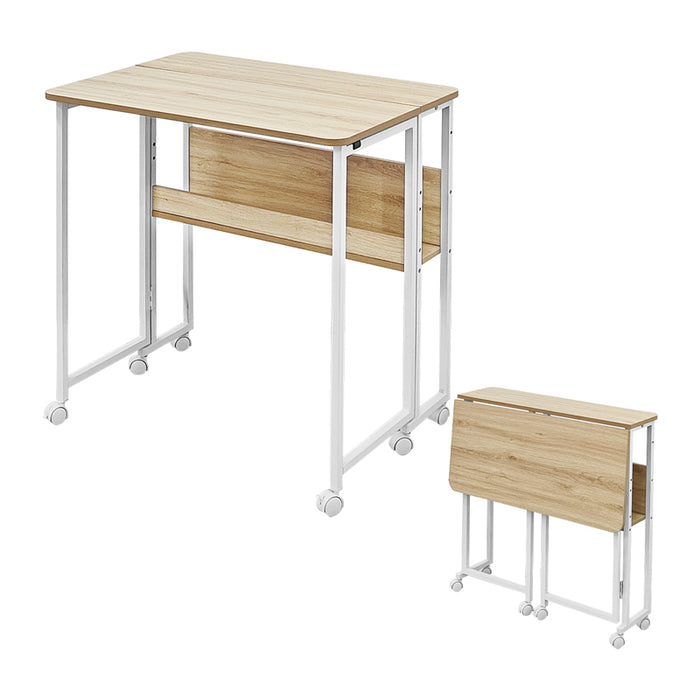 RAKU 折りたたみデスク パソコンデスク 木製 キャスター 収納付き 棚 幅80 モニターアーム取付可能 省スペース コンパクト スリム W80×D59×H79.5cm 学生 子供 勉強机 折りたたみテーブル  デスク サイドテーブル pcデスク 学習机