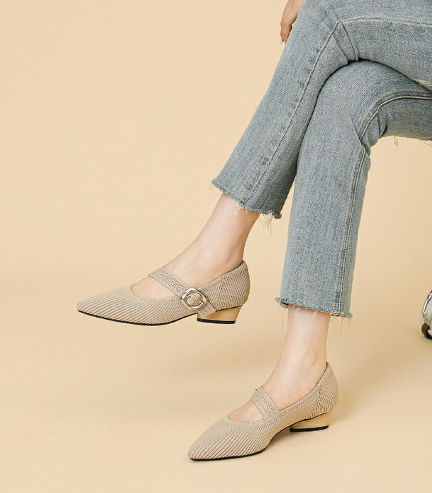 【7日内出荷】【3cmヒール】パンプス レディース 痛くない 歩きやすい ニット メリージェーン ポインテッドトゥ ローヒール 3cm チャンキーヒール 疲れない 柔らかい 脱げない 美脚 靴 軽量 オフィス 通勤 フォーマル 結婚式 母の日 大きいサイズ 黒 春 夏 秋