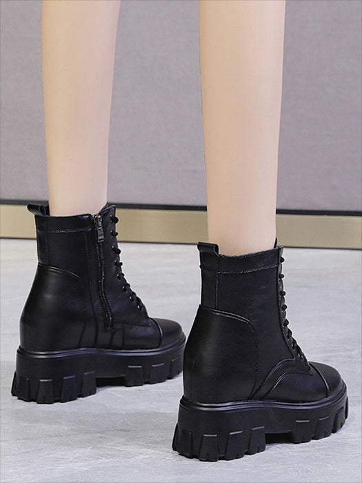 【7日内出荷】ショートブーツ レースアップブーツ レディース 厚底 ブーツ 太ヒール サイドジップ 靴 黒 編み上げブーツ 日常 通勤 美脚 カジュアル ラウンドトゥ おしゃれ 痛くない 履きやすい 柔らかい 幅広 きれいめ シンプル 大人気 春夏秋冬 韓国 仕事 細見え 合皮 裏起毛 メッシュ