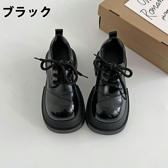 【7日内出荷】【7cmヒール】厚底オックスフォードシューズ レディース 厚底7cmヒール おでこ靴 レースアップ エナメル 合皮 チャンキーソール ボリューム スニーカー 歩きやすい 疲れない 美脚 脚長 身長アップ マニッシュ シューズ 中学 高校 学生 通学 黒 茶色 秋冬