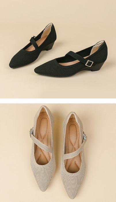 【7日内出荷】【3.5cmヒール】パンプス ニット メリージェーン レディース ストラップ ウェッジソール ローヒール 3.5cm スクエアトゥ 痛くない 歩きやすい 疲れない 柔らかい 脱げない 安定感 軽量 オフィス 通勤 フォーマル ママコーデ 小さいサイズ 春夏秋