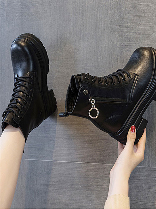 【7日内出荷】ショートブーツ 厚底 ブーツ レディース サイドジップ レースアップブーツ 秋ブーツ 太ヒール 靴 日常 通勤 美脚 カジュアル おしゃれ 痛くない 履きやすい 柔らかい 編み上げブーツ ラウンドトゥ きれいめ シンプル 大人気 春夏秋冬 韓国 仕事 PU 合皮 細見え 黒 ベージュ