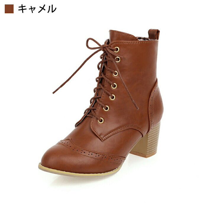 【7日内出荷】【5.5cmヒール】ショートブーツ レディース レースアップブーツ  編み上げ 袴ブーツ 防寒 ハイヒール チャンキーヒール 太ヒール 秋ブーツ 歩きやすい 痛くない 美脚 脚長効果 ダンス マニッシュ 卒業式 入学式 学生 女子 秋冬 小さいサイズ