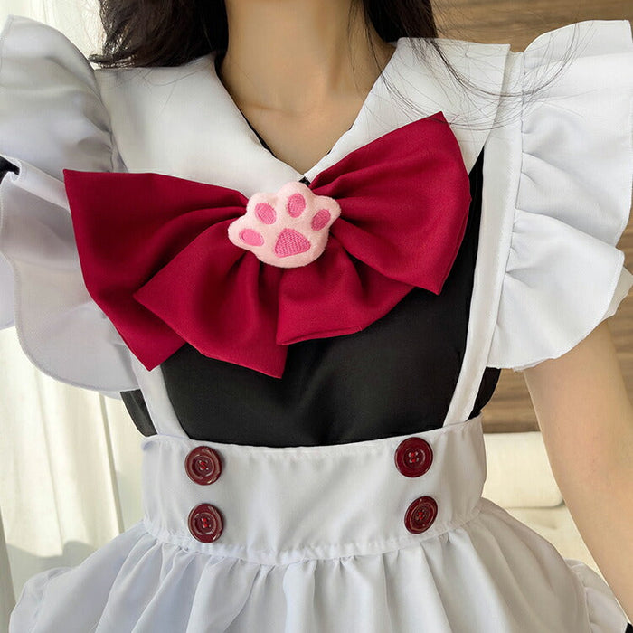 【5点セット】メイド服 赤 メイド 服 送料無料 コスプレ ハロウイーン ネコ クラシック メイドカフェ 制服 ユニフォーム 萌え系 撮影会 本格的 可愛い コスチューム 衣装 仮装 かわいい お茶会アイドル おしゃれ セット ウェイトレス クラシカル アニメ ゴスロリ ロリータ S-5XL