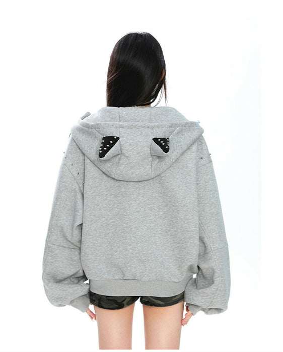 【7日内出荷】パーカー レディース オーバーサイズ 長袖パーカー うさ耳パーカー ウサギ耳 ウサ耳 原宿ファッション 個性派 デザイン ユニセックス オーバーサイズ