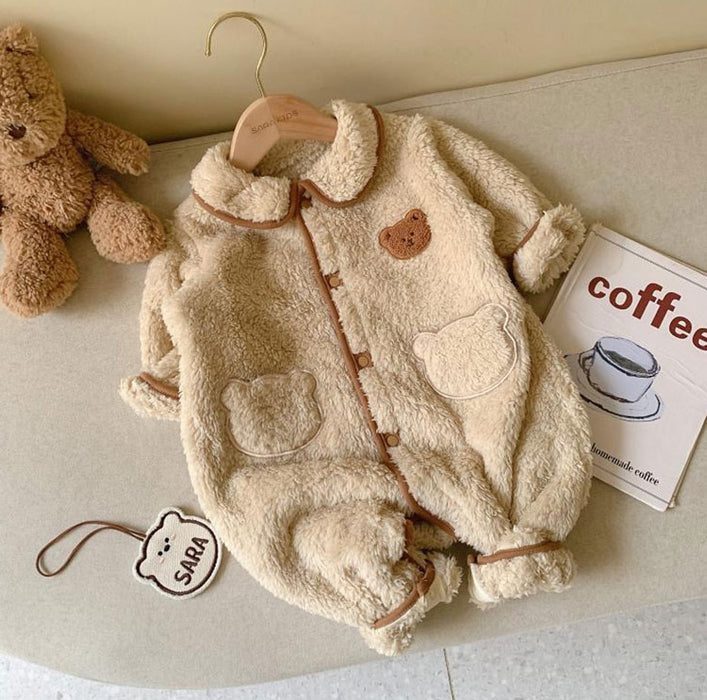 【7日内出荷】くま 着ぐるみ カバーオール もこもこ 冬 ジャンプスーツ ベビー 男の子 女の子 アウター 長袖 防寒 新生児 きぐるみ ベビー服 出産祝い ボア あったか プレゼント くまさん 防寒 寝袋 ルームウェア 厚手 パジャマ