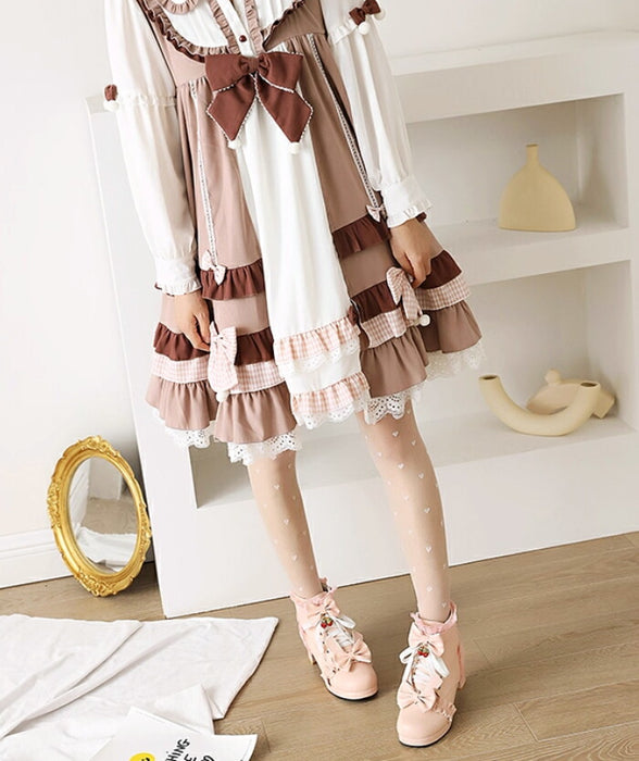 【5cmヒール】ロリータ ブーツ 厚底ブーツ レディース キッズ 子供 靴 ショート丈 編み上げブーツ お姫様 お嬢様 ロリィタ いちご リボン レース  太ヒール 歩きやすい 痛くない サイドジップ かわいい 七五三 コスプレ お茶会 発表会 黒 白 秋冬