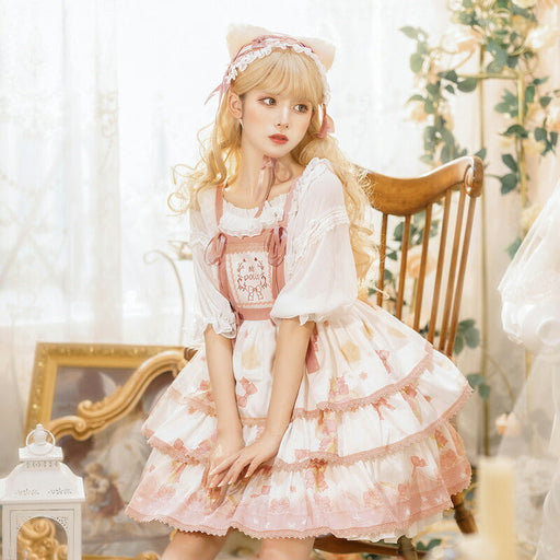【7日内出荷】ロリータキャミワンピース ロリータ衣装 ロリータドレス lolita キャミワンピース 女の子 春 夏 猫元素 袖なし 甘ロリ jsk リボン レース 原宿 ガーリー 可愛い S/M/L/XL