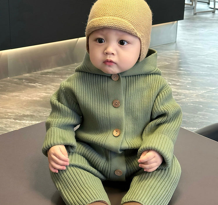 ベビー ロンパース ニット セーター  男の子 女の子 カバーオール 春秋冬 ベビー服 フード付き リブ ニット オールインワン キッズ 長袖 防寒 暖かい 子供服 新生児 赤ちゃん おしゃれ 可愛い ルームウェア 部屋着 パジャマ 誕生日 出産お祝い プレゼント