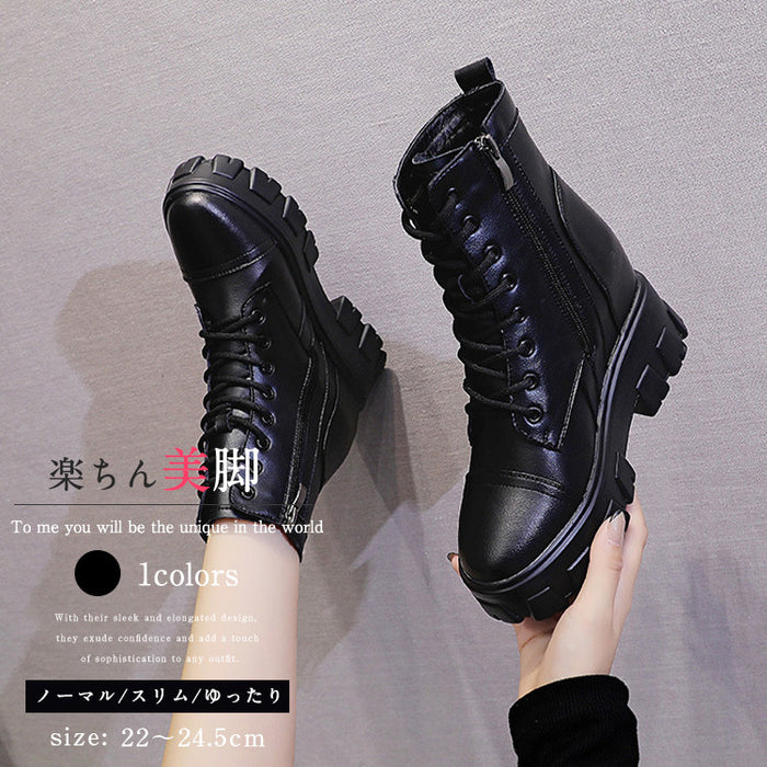 【7日内出荷】ショートブーツ レースアップブーツ レディース 厚底 ブーツ 太ヒール サイドジップ 靴 黒 編み上げブーツ 日常 通勤 美脚 カジュアル ラウンドトゥ おしゃれ 痛くない 履きやすい 柔らかい 幅広 きれいめ シンプル 大人気 春夏秋冬 韓国 仕事 細見え 合皮 裏起毛 メッシュ