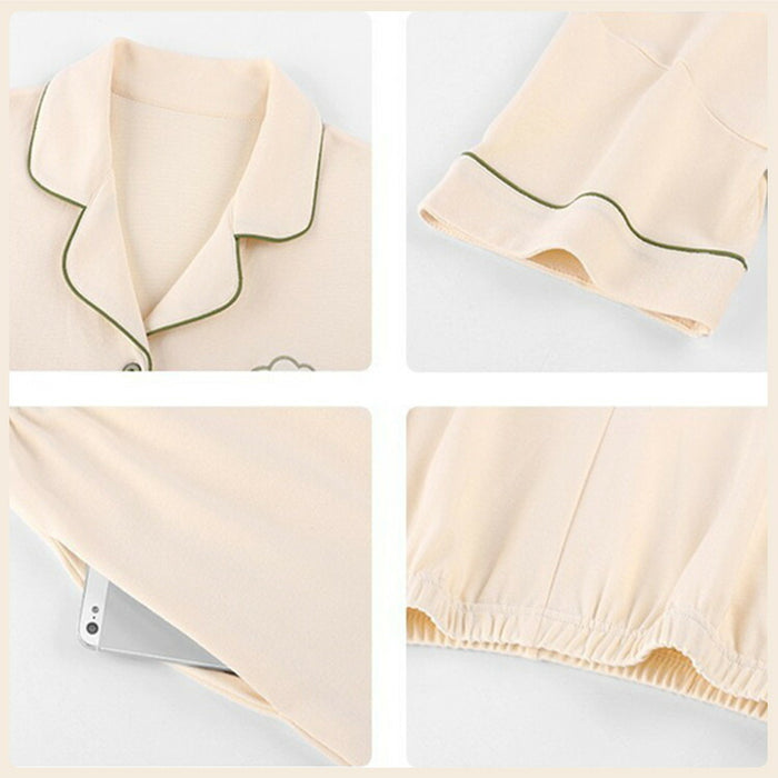 【7日内出荷】【2点セット】 ペア パジャマ レディース メンズ カップル ペアルック ルームウェア 上下セット 杏色 青色 綿100% コットン 長袖 寝巻き 部屋着 男性 女性 大人 おしゃれ ゆったり 春秋 春夏 秋冬 外出用 入院 上品 前開き 折り襟 ポケット付き 長ズボン ゴムウエスト