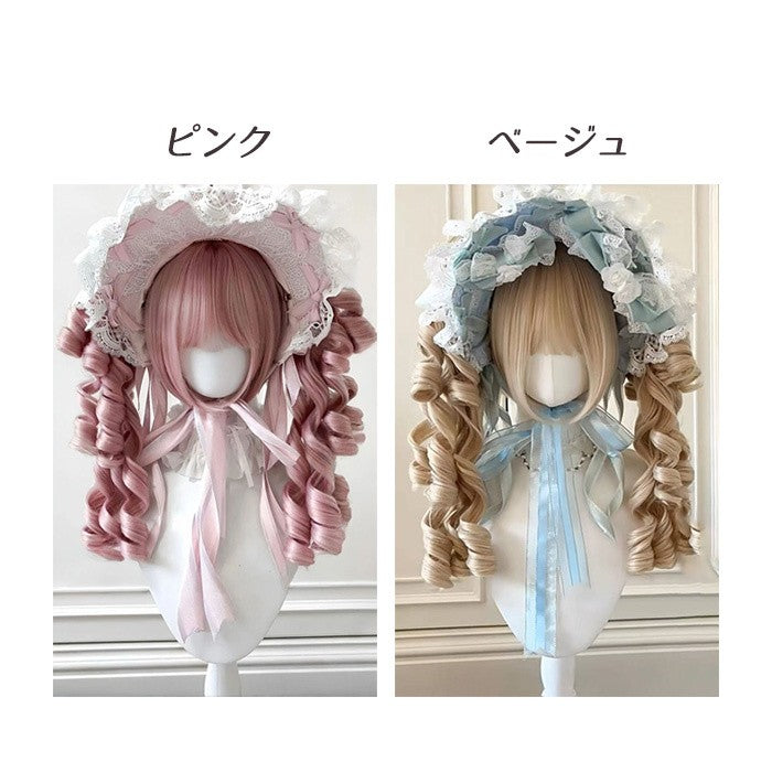 【7日内出荷】ロリータ ウィッグ ピンク ツインテール ロングカール 三層カール 前髪あり 耐熱 高品質 フルウィッグ 自然 ふんわり ヘア レディース コスプレ ハロウィン 撮影 イベント おしゃれ 可愛い