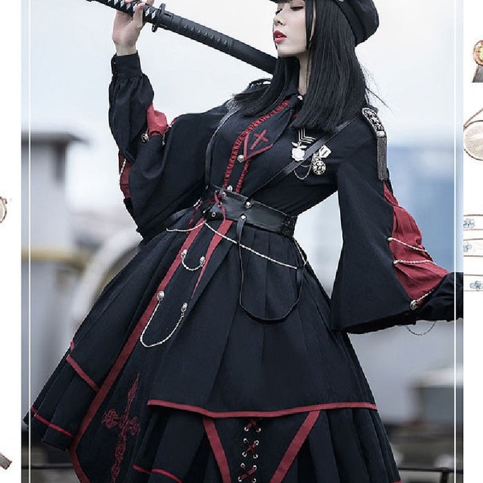 【7日内出荷】5点セット Lolita系 ロリータ 軍服 ワンピース ゴスロリ セーラー服 ロリ 制服 学生服 萌え萌え 少女ウェア レディース 二次元ドレス 学園祭 文化祭 イベント 可愛い