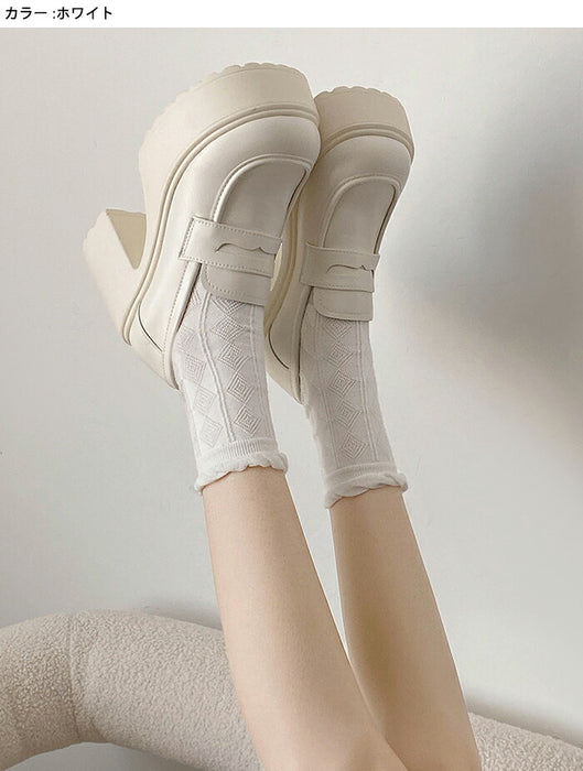 【7日内出荷】【9cmヒール】ローファー レディース スクールローファー 厚底 コインローファー 9cmヒール スクエアトゥ パンプス チャンキーヒール ボリューム プラットフォーム 革靴 歩きやすい オケージョン 脚長 中学 高校 学生 コスプレ 通学 黒 白 オールシーズン