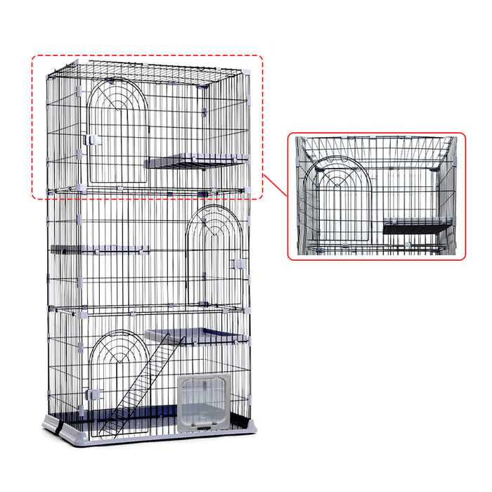 RAKU 猫 ケージ キャットケージ 1段 2段 3段組み替え自由 161×83*60cm ネコハウス 大型 多頭飼い 広々 ステップ 脱走防止 キャットハウス 多段ケージ ペットサークル 猫ハウス ワイド扉 組立簡単 頑丈 猫用 ブラック グリーン