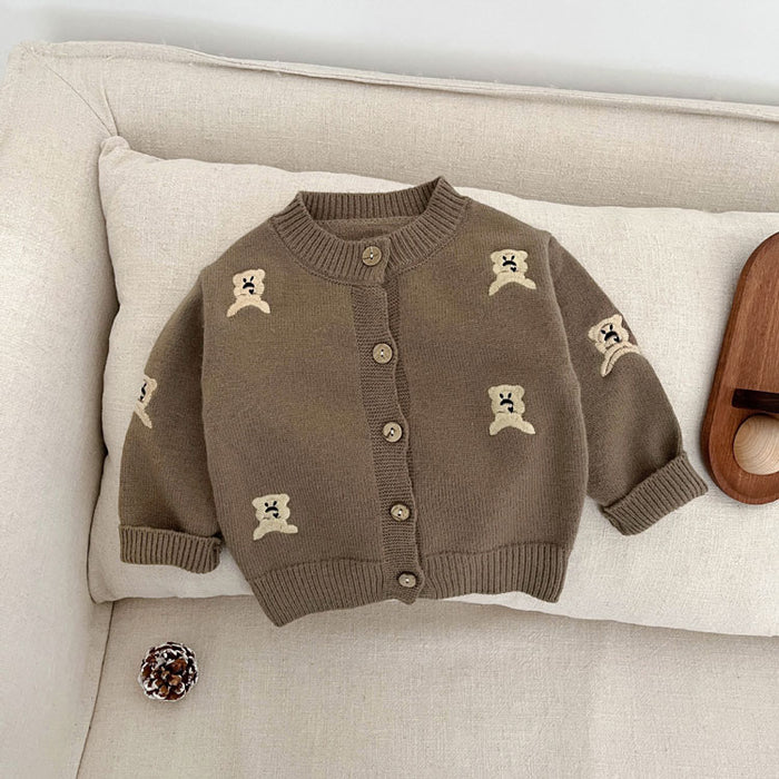 【7日内出荷】ベビー服 くま柄 カーディガン ニット トップス コート キッズ服  赤ちゃん 子供服 厚手 長袖 赤ちゃん 子供 ジャケット 羽織 重ね着 子供 秋 冬 カジュアル ナチュラル おしゃれ  重ね着 パーカー 出産祝い ギフト プレゼント 防寒