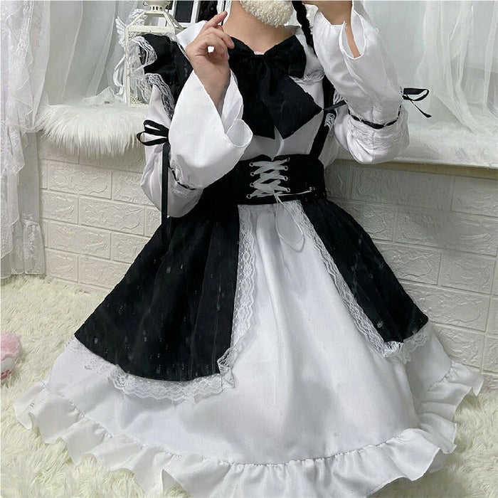 【7日内出荷】6点セット メイド服 ミニ丈 メイド喫茶 メイドコスチューム ジャパニーズメイド lolitaメイド服 セット ミニスカ ハロウィン 衣装 仮装 パーティ コスプレ ウェイトレス