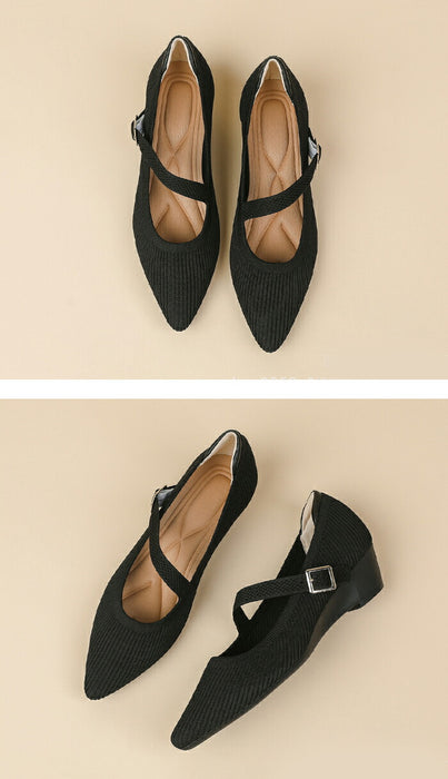 【7日内出荷】【3.5cmヒール】パンプス ニット メリージェーン レディース ストラップ ウェッジソール ローヒール 3.5cm スクエアトゥ 痛くない 歩きやすい 疲れない 柔らかい 脱げない 安定感 軽量 オフィス 通勤 フォーマル ママコーデ 小さいサイズ 春夏秋