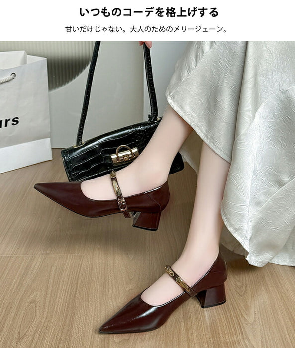 【7日内出荷】【4.5cmヒール】メリージェーン パンプス レディース 走れる ストラップ チャンキーヒール 太めヒール 4.5cm ポインテッドトゥ 痛くない 歩きやすい 疲れない メタリック 美脚 靴 きれいめ オフィス 通勤 フォーマル お呼ばれ 結婚式 パーティー 秋冬 春