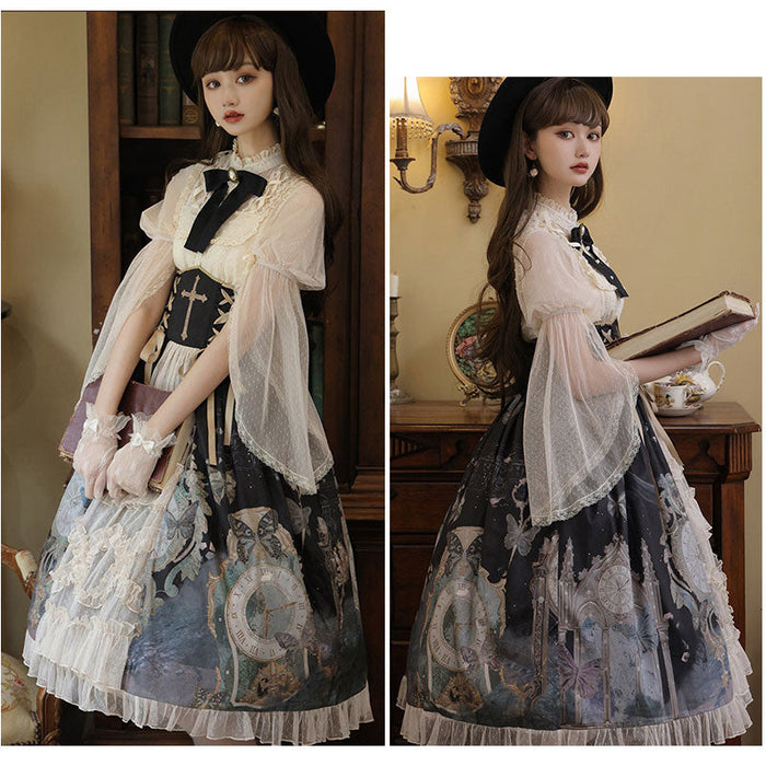 【7日内出荷】ハロウィン ゴスロリ ロリータワンピース ロリータ衣装 ロリータドレス lolita ゴシック 女の子 春 夏 ロリィタ レース 原宿 ガーリー 華やか 可愛い S/M/L