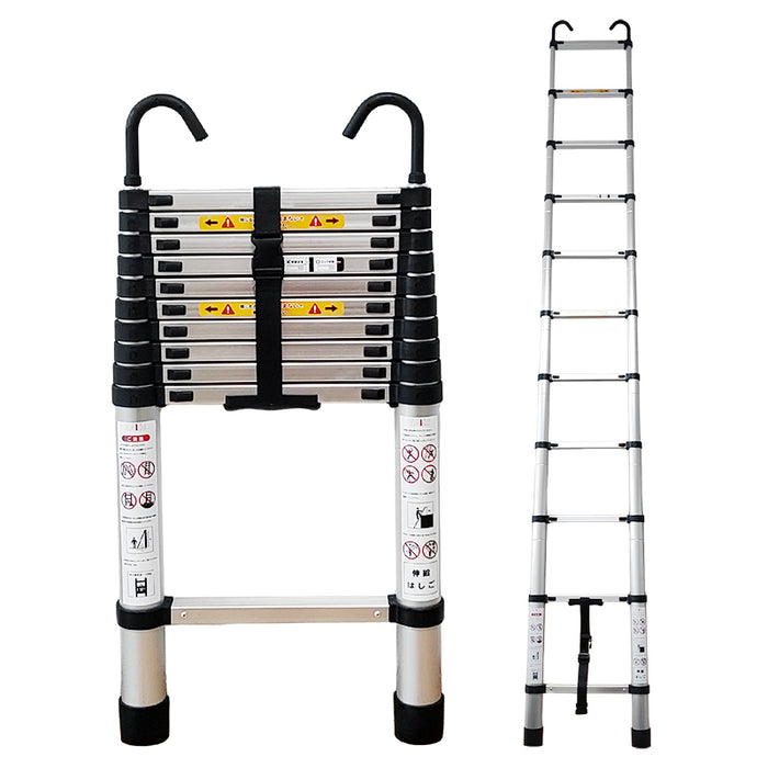 RAKU 伸縮はしご アルミ製 2.6M/3.2M/3.8M/6.2M 自動ロック 耐荷重150kg 折り畳み 軽量 スライド式 伸縮自在 室内室外両用 フック付き 持ち運びやすい 収納簡単 多機能