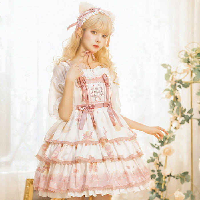 【7日内出荷】ロリータキャミワンピース ロリータ衣装 ロリータドレス lolita キャミワンピース 女の子 春 夏 猫元素 袖なし 甘ロリ jsk リボン レース 原宿 ガーリー 可愛い S/M/L/XL