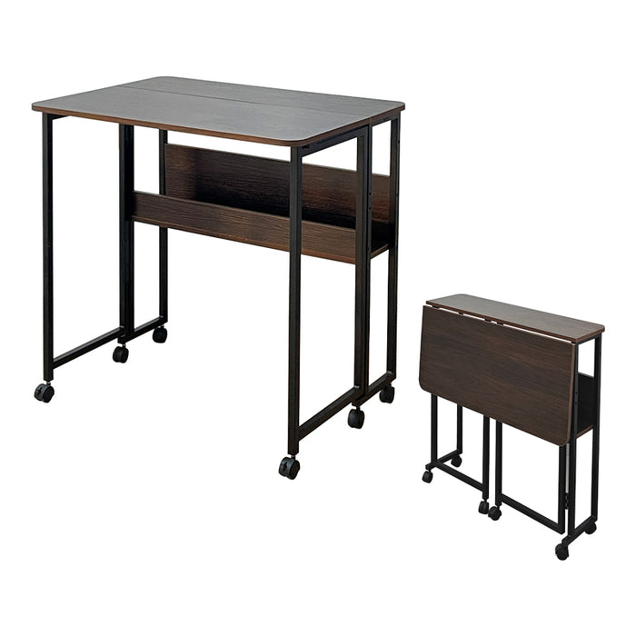 RAKU 折りたたみデスク パソコンデスク 木製 キャスター 収納付き 棚 幅80 モニターアーム取付可能 省スペース コンパクト スリム W80×D59×H79.5cm 学生 子供 勉強机 折りたたみテーブル  デスク サイドテーブル pcデスク 学習机