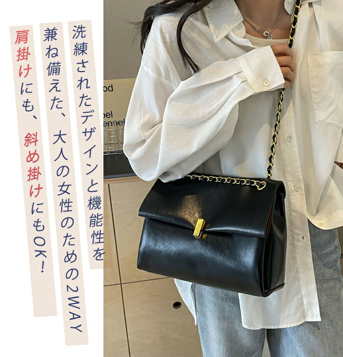 【2WAY】ショルダーバッグ チェーンバッグ レディース 斜めがけ 肩掛け 手提げ 大容量 ボストンバッグ PUバッグ コンパクト 柔らか ハンドバッグ 高校 通勤バッグ お仕事バッグ 通学カバン 女子 大人可愛い きれいめ プレゼント