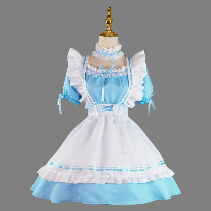 【7日内出荷】6点セット メイド服 コスプレ可愛い セクシー 制服 ハロウィン ゆめかわ 大人 レディース エプロン カチューシャ 半袖 ゴスロリ シンプル スカート ロリータ ワンピース 白 黒 赤 文化祭 リボン ピンク シンプル 仮装 衣装 膝丈