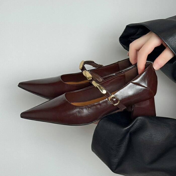 【7日内出荷】【4.5cmヒール】メリージェーン パンプス レディース 走れる ストラップ チャンキーヒール 太めヒール 4.5cm ポインテッドトゥ 痛くない 歩きやすい 疲れない メタリック 美脚 靴 きれいめ オフィス 通勤 フォーマル お呼ばれ 結婚式 パーティー 秋冬 春