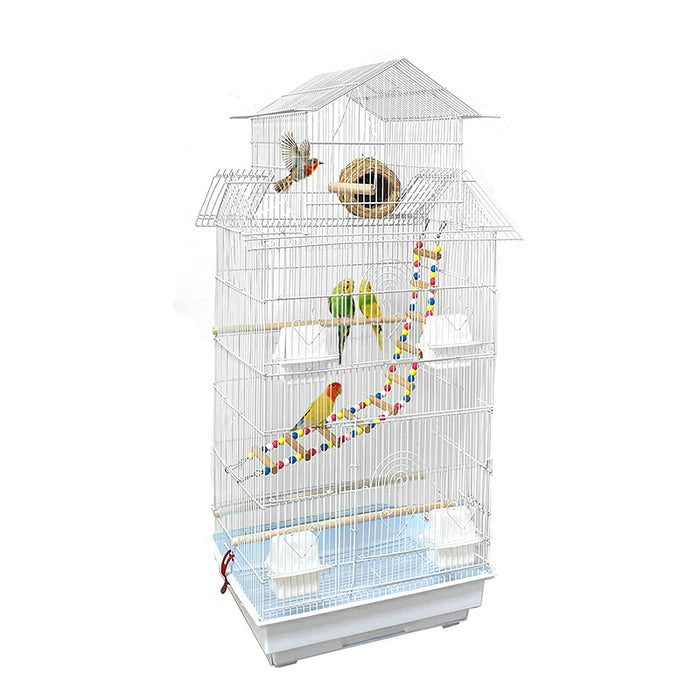 RAKU バードケージ 大型 多頭飼い 鳥かご セキセイインコ オカメインコ 飼育セット 幅50×奥行40×高さ104cm 止まり木 巣箱 ブランコ付き エサ入れ4個 引き出し式トレー お手入れ簡単 ホワイト/ブラック
