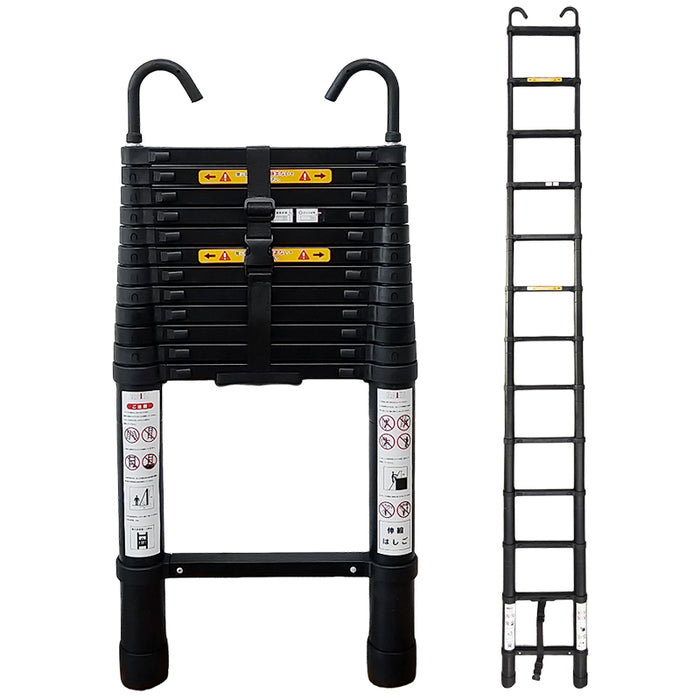 RAKU 伸縮はしご アルミ製 2.6M/3.2M/3.8M/6.2M 自動ロック 耐荷重150kg 折り畳み 軽量 スライド式 伸縮自在 室内室外両用 フック付き 持ち運びやすい 収納簡単 多機能