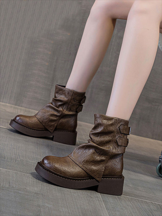 【7日内出荷】ショートブーツ レディース 厚底 ブーツ 太ヒール ラウンドトゥ 秋ブーツ 靴 カジュアル おしゃれ ナウシカブーツ 痛くない 履きやすい 柔らかい 幅広 ゆったり エスニックブーツ きれいめ シンプル 大人気 美脚 春夏秋冬 韓国 通勤 仕事 PU 合皮 原宿系 細見え 黒 ブラウン