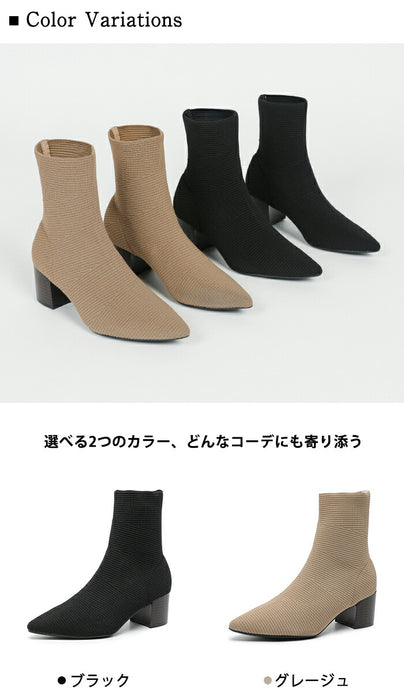 【7日内出荷】【5.5cmヒール】ソックスショートブーツ レディース 歩きやすい ソックスブーツ ニットブーツ ストレッチ 美脚 ミドルヒール チャンキーヒール 太めヒール ポインテッドトゥ 疲れない 軽量 柔らかい オフィス 通勤 きれいめ 秋冬 春 30代 40代