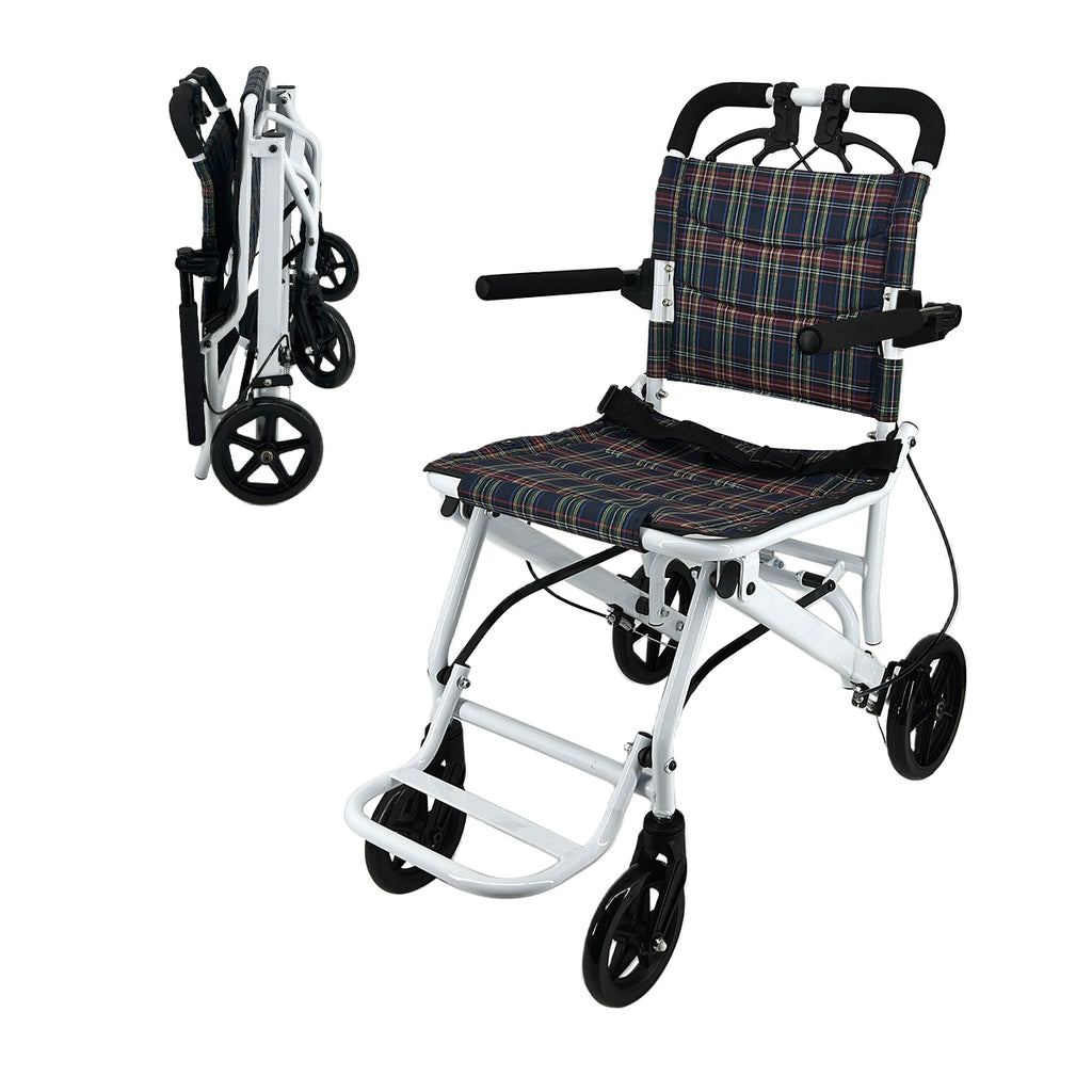 コンパクト軽量・折り畳み式車椅子・アルミ製ブレーキ付き・ノーパンクタイヤ RAKU 車椅子 折り畳み式 ブレーキ付き 軽量 コンパクト 持ち運び