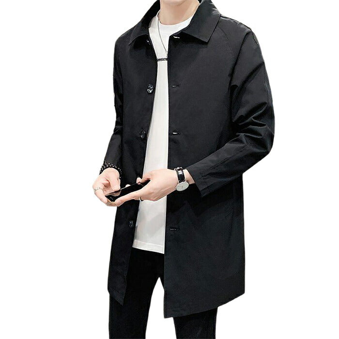 【M-5XL】ステンカラーコート メンズ スプリングコート ビジネスコート アウター 薄手 防風 軽量 カジュアル 通勤 通学 フォーマル カジュアルコート シンプル 無地 トレンチコート ロングコート 春 秋 服 黒 アイボリー 小さいサイズ 大きいサイズ