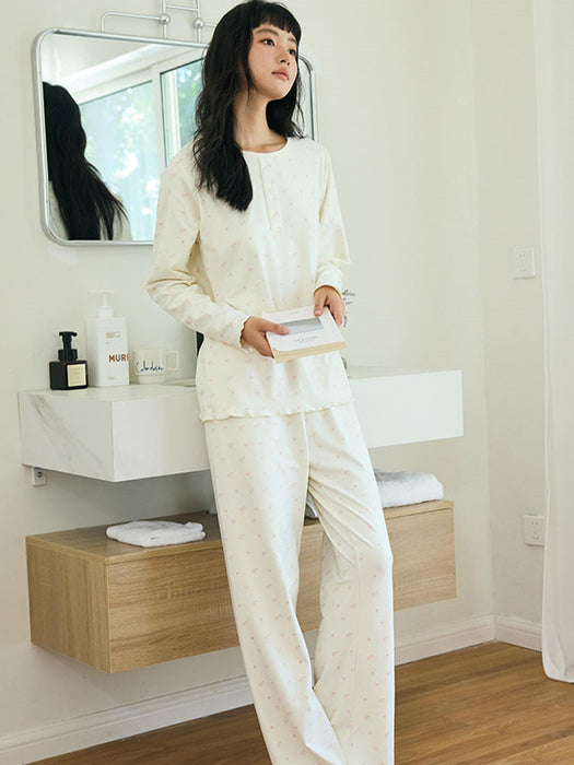 【7日内出荷】【2点セット 】ルームウェア レディース 長袖 可愛い パジャマ ゆったり セットアップ 寝巻き 部屋着 秋 冬 春 夏 シンプル 女性 中学生 高校生 韓国 カジュアル クルーネック トップス 長ズボン ナイトウェア 大きいサイズ おしゃれ 大人 入院 旅行 修学旅行 新生活 プレゼント ギフト M L