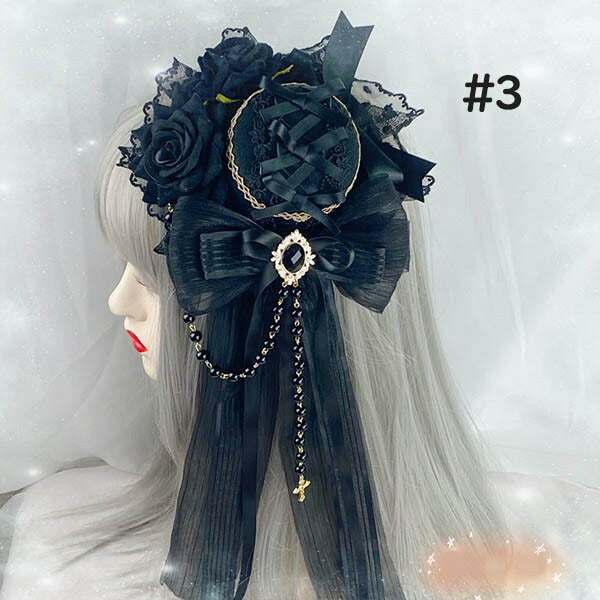 【7日内出荷】ヘッドドレス ハット ロリィタ 礼装帽子 ミニハット トーク帽 カクテルハット エレガント ピアノ 発表会 演奏会 文化祭 学園祭 コスプレ小道具 仮装 コスチューム アクセサリー イベント ブラック 黒