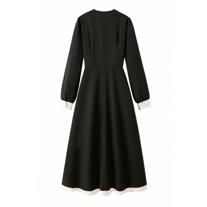 【7日内出荷】ワンピース ロングワンピース 刺ワンピース Aライン ワンピ ロングワンピ ロング マキシワンピース vネック 無地 きれいめ マキシ レイヤード風 長袖 大きいサイズ 重ね着風 秋 冬