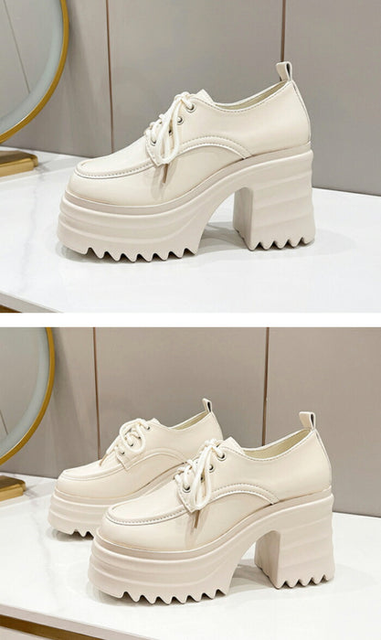 【7日内出荷】【10cmヒール】オックスフォードシューズ 厚底シューズ レディース 厚底 チャンキーヒール 太ヒール Uチップ 革靴 レザー 合皮 シャーク 歩きやすい 疲れにくい 美脚 脚長 おしゃれ 学生 通学 通勤 黒 オフホワイト ベージュ 秋冬 シューズ