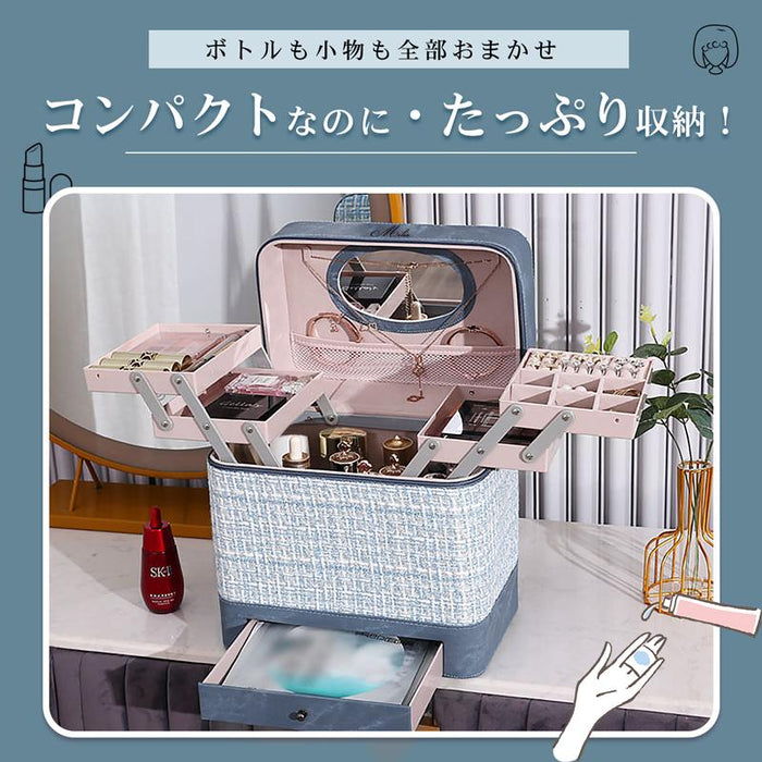RAKU メイクボックス 化粧品収納ボックス コスメボックス コスメ収納 2段トレー 化粧箱 鏡付き 持ち運び便利 大容量 小物入れ 整理簡単