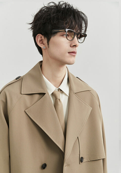 【M-3XL】トレンチコート メンズ ショート丈 ジャケット アウター オーバーサイズ ビッグシルエット ゆったり ダブルブレスト ライトアウター スプリングコート カジュアル 韓国 ファッション おしゃれ 通勤 通学 春 秋 服 黒 ベージュ 大きいサイズ