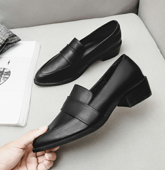 【7日内出荷】【4cmヒール】ローファー パンプス プレーン レディース 歩きやすい 疲れない 走れる 厚底 4cmヒール PU ポインテッドトゥ チャンキーヒール 美脚 靴 黒 柔らかい エナメル スムース きれいめ オフィス 通勤 立ち仕事 入学式 卒業式 ママコーデ おしゃれ