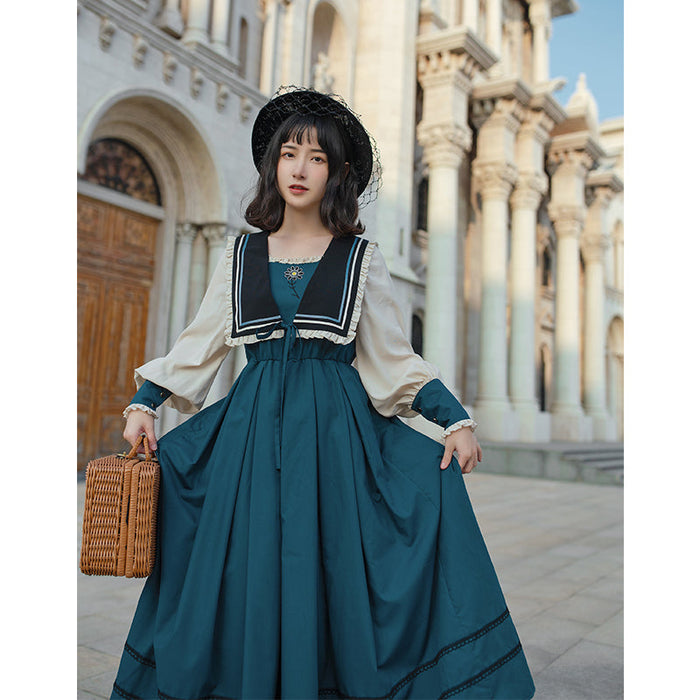 【7日内出荷】ロリータ服 ロリータファッションドレスワンピース 春夏 春秋 フレア ロング 長袖 ワンピース 制服 ドレス ロング スカート 大正ロマン ロリータ ゴシック ロリ 衣装 撮影 姫