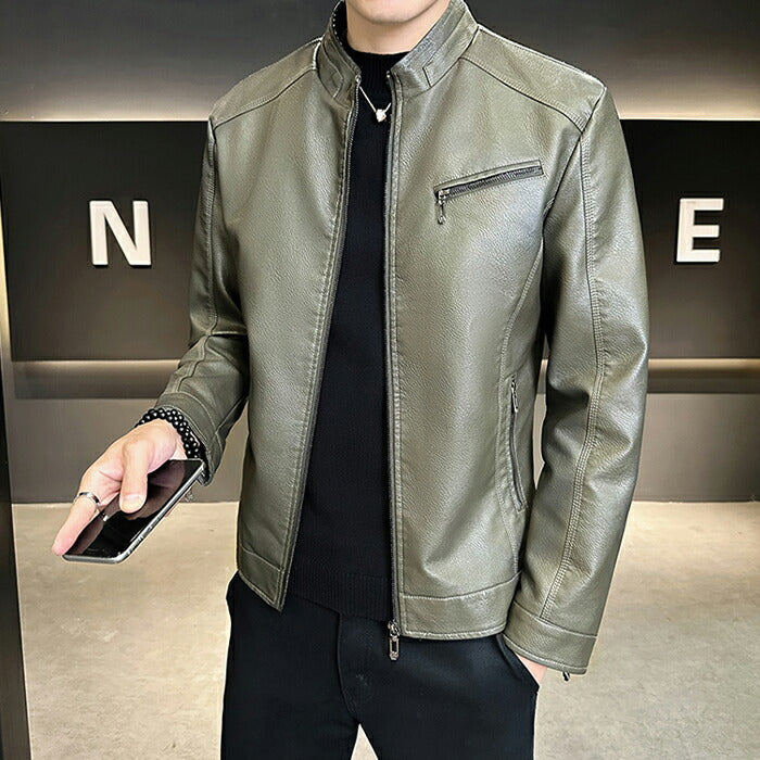 ライダース メンズ シングル バイクジャケット レザージャケット ライダースジャケット 革ジャン 革ジャケット 皮ジャン ジャンパー カジュアル 防寒 防風 秋冬 PUレザー 男性 男 服 通勤 普段着 大きいサイズ ブラック キャメル カーキ