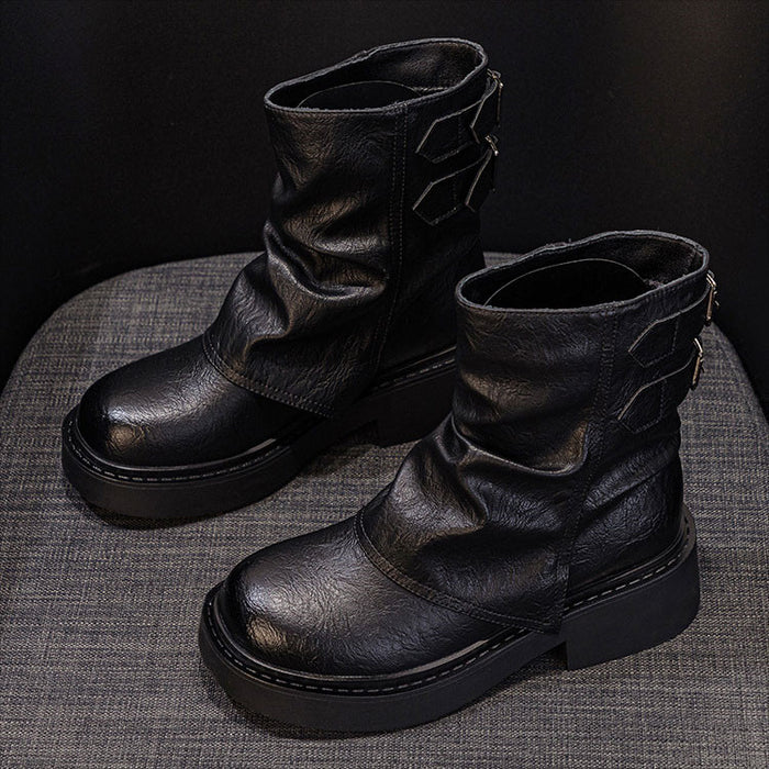 【7日内出荷】ショートブーツ レディース 厚底 ブーツ 太ヒール ラウンドトゥ 秋ブーツ 靴 カジュアル おしゃれ ナウシカブーツ 痛くない 履きやすい 柔らかい 幅広 ゆったり エスニックブーツ きれいめ シンプル 大人気 美脚 春夏秋冬 韓国 通勤 仕事 PU 合皮 原宿系 細見え 黒 ブラウン